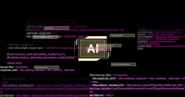 在黑色背景上的Ai数据处理动画 全球人工智能 数据处理 数字接口和数字生成视频的计算机概念 — 图库视频影像
