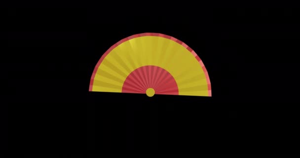 Анімація Китайського Червоного Золотого Візерунка Вентилятора Чорному Тлі Китайський Новий — стокове відео