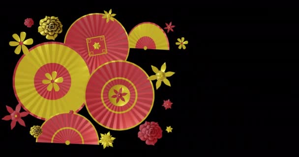 Animering Kinesiska Rött Och Guld Mönster Med Kopia Utrymme Svart — Stockvideo