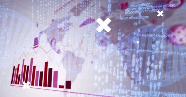 Tıbbi veri işleme görüntüsü ve beyaz arkaplan üzerinde küre. Küresel tıp, teknoloji, veri işleme ve dijital arayüz kavramı dijital olarak oluşturuldu.