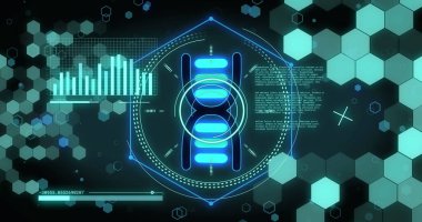 Siyah arkaplanda DNA ipliği ve veri işleme simgesi resmi. Küresel tıp ve dijital arayüz kavramı dijital olarak oluşturulmuş görüntü.
