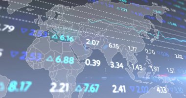 Dünya haritası üzerinde veri işleme resmi. Küresel iş ve dijital arayüz kavramı 