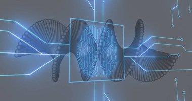 Tıbbi veri işleme ve karanlık arka planda işlemci soketi görüntüsü. Küresel tıp, teknoloji, veri işleme ve dijital arayüz kavramı dijital olarak oluşturuldu.