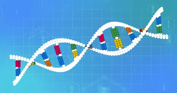 Image of medical icons with dna strand on blue background. Global medicine and digital interface concept digitally generated image.