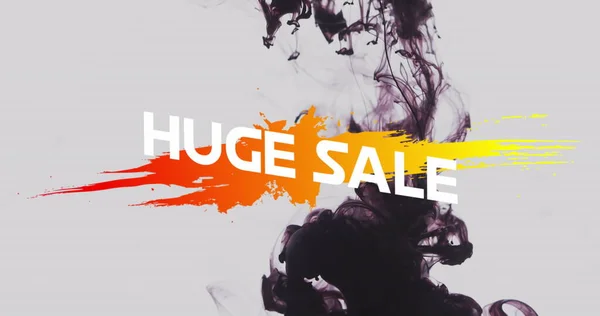 Image of huge sale text over black liquid on white background. Shopping, communication and background design concept digitally generated image.
