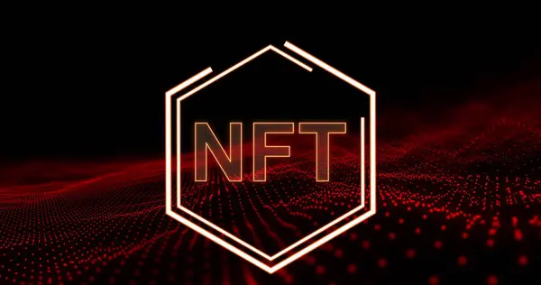 Image Nft Hexagon Black Background Red Glitter Digital Resources Technology — Stock Photo, Image
