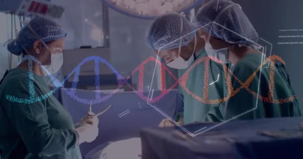 Animace Řetězce Dna Zpracování Vědeckých Dat Různých Chirurgů Nemocnici Globální — Stock video