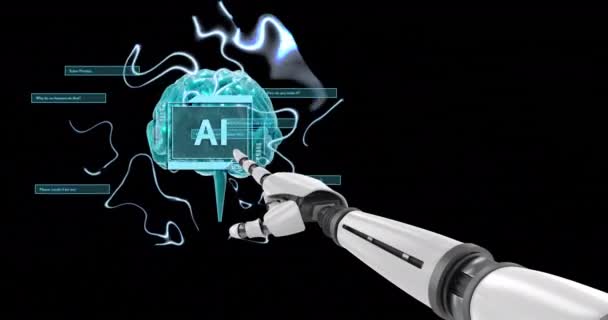 Animação Processamento Dados Sobre Cérebro Humano Fundo Preto Inteligência Artificial — Vídeo de Stock