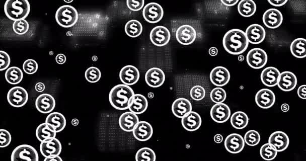 Animação Sinal Dólar Americano Codificação Binária Processamento Dados Financeiros Conceito — Vídeo de Stock