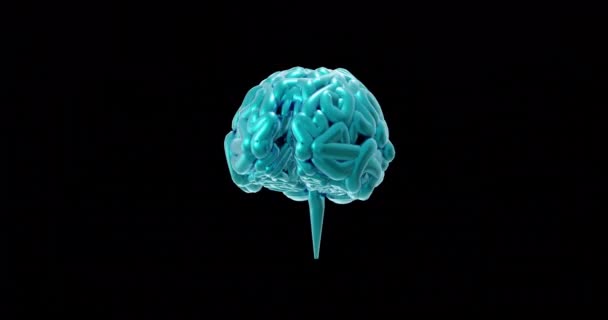 ブラックバックで回転する青い人間の脳の動物 グローバルサイエンス コネクション コンピューティング データ処理のコンセプトをデジタル生成したビデオ — ストック動画