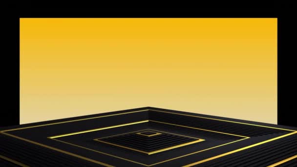 Анімація Чорно Золотого Хвилястого Квадратного Подіуму Помаранчевим Чорним Фоном Показувати — стокове відео