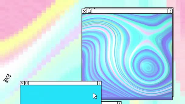 抽象的なパステルデスクトップ上のピンクとブルーの抽象的な渦巻きウィンドウのアニメーション コンピュータ デスクトップ テーマ 接続とデザイン デジタル生成されたビデオ — ストック動画