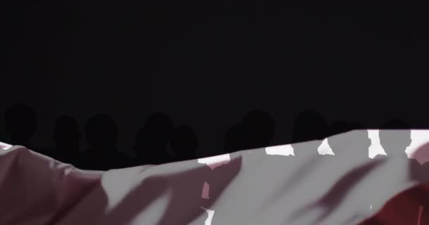 Animation Von Menschensilhouetten Und Schwimmendem Tuch Auf Schwarzem Hintergrund Abstraktion — Stockvideo