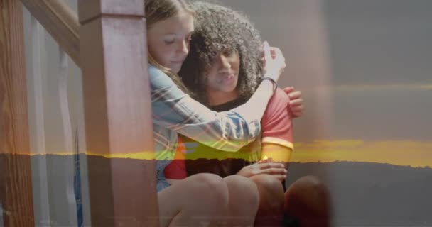 Animation Paysage Coucher Soleil Sur Des Adolescentes Tristes Diverses Réconfortant — Video