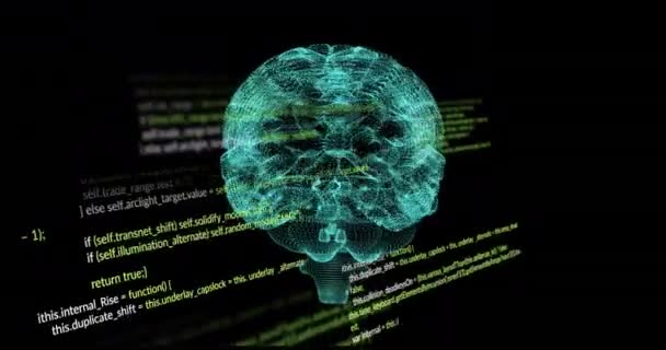 Анимация Мозга Обработки Данных Черном Фоне Глобальный Искусственный Интеллект Обработка — стоковое видео