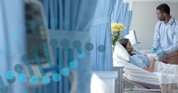 Animering Dna Strängen Över Olika Manliga Läkare Och Patient Sjukhus — Stockvideo