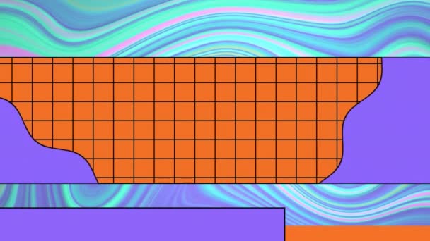 Animasi Spanduk Grid Oranye Atas Pusaran Abstrak Ungu Dan Hijau — Stok Video