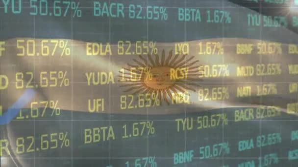 Animación Procesamiento Datos Financieros Sobre Bandera Argentina Negocios Globales Finanzas — Vídeos de Stock