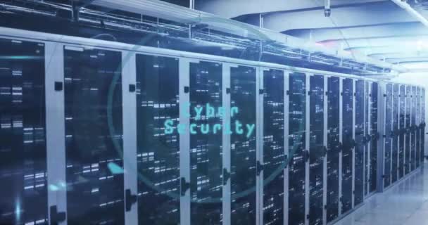 Animáció Kiberbiztonsági Szöveg Biometrikus Szkenner Feldolgozó Szem Felett Szerver Szoba — Stock videók
