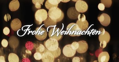 Işık arkaplanındaki sarı noktaların üzerindeki köpüklü yazının görüntüsü. Noel, gelenek ve kutlama konsepti dijital olarak oluşturulmuş imaj.