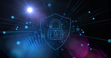 Mavi arka planda mavi noktalı çevrimiçi güvenlik kilidi görüntüsü. dijital arayüz, bağlantı ve iletişim konsepti 