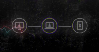 Siyah arkaplan üzerindeki teknoloji simgelerinin bağlantıları. veri işleme ve teknoloji konsepti dijital olarak oluşturulmuş görüntü.