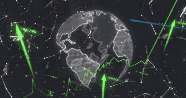 Dünya üzerinde veri işleme görüntüsü. küresel iş ve dijital arayüz kavramı dijital olarak oluşturulmuş görüntü.