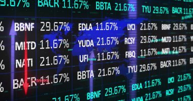 Siyah arkaplan üzerinde veri işleme resmi. Küresel iş ve dijital arayüz kavramı 