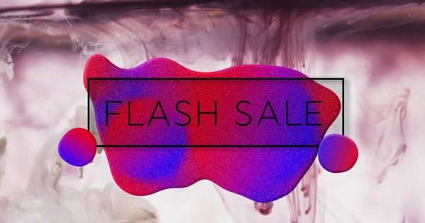 白い背景の紫色の液体の上のフラッシュ販売のテキストのイメージ ショッピング コミュニケーション バックグラウンドデザインのコンセプトデジタル生成イメージ — ストック写真