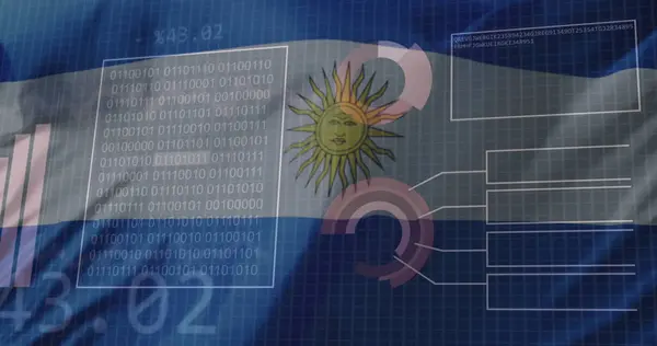 Image of statistics and data processing over waving flag of argentina. Business, communication, digital interface, finance and data processing concept digitally generated image.