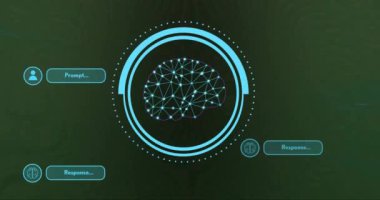 Yeşil arka planda insan beyni ve ai veri işleme animasyonu. Dijital olarak oluşturulmuş küresel yapay zeka, veri işleme, bilgisayar ve dijital arayüz kavramı.
