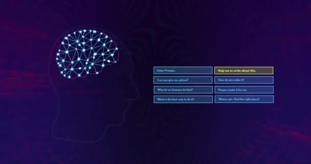 人間の脳のアニメーションと ブラックバックグラウンドでデータ処理 グローバル人工知能 データ処理 コンピューティング デジタルインターフェースのコンセプトデジタル生成ビデオ — ストック動画