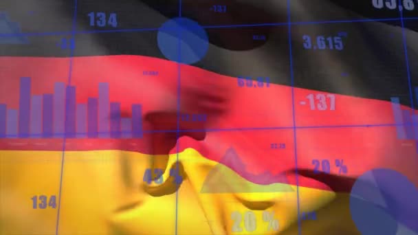 在德国国旗上激活金融数据处理 全球金融 爱国主义和数字视频接口概念 — 图库视频影像