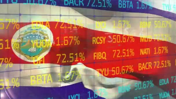 股票市场的动画和葡萄牙海岸旗上方的数学方程 全球金融 爱国主义和数字视频接口概念 — 图库视频影像