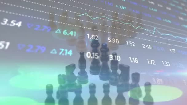 Animation Der Datenverarbeitung Über Schachfiguren Dreiecksformationen Strategie Wettbewerb Finanzen Wirtschaft — Stockvideo