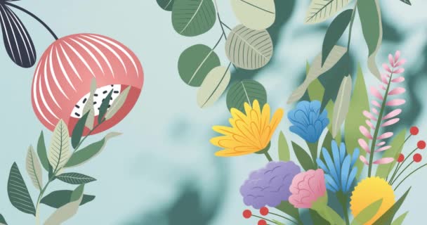 Animación Coloridas Plantas Flores Sobre Las Sombras Naturaleza Plantas Armonía — Vídeos de Stock
