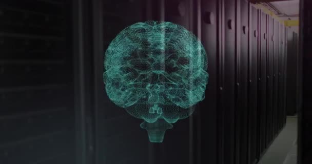 Bilgisayar Sunucuları Üzerinde Veri Işleme Beyin Animasyonu Dijital Olarak Oluşturulmuş — Stok video