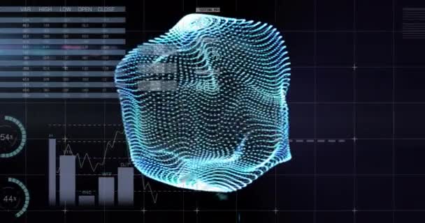 动画的Ai数据处理和网格在黑色背景上 全球人工智能 数据处理 计算和数字接口概念 — 图库视频影像
