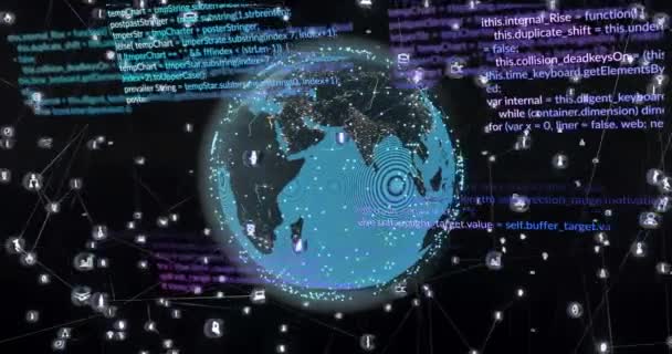 Animação Globo Processamento Dados Sobre Fundo Escuro Inteligência Artificial Global — Vídeo de Stock