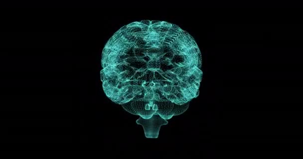 Animaatio Hehkuva Ihmisen Aivot Pyörivät Musta Tausta Globaali Tekoäly Tietojenkäsittely — kuvapankkivideo