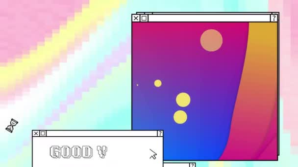コンピュータのデスクトップ上の卵のタイマーが付いている窓のよい時代のテキストそして抽象的な色のアニメーション デジタルインターフェース ソーシャルネットワーキング コミュニケーション デジタル生成されたビデオ — ストック動画