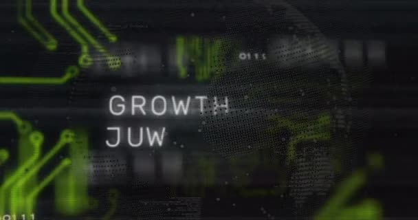 Animación Texto Growth Hacking Sobre Placa Base Procesamiento Datos Negro — Vídeo de stock