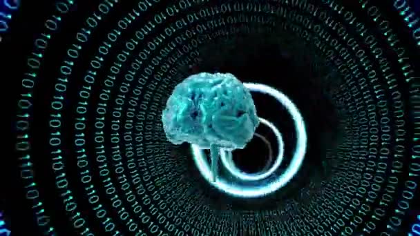Анимирование Человеческого Мозга Обработка Данных Бинарного Кодирования Чёрном Фоне Глобальный — стоковое видео