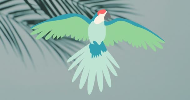 배경에 나무와 앵무새의 실루엣의 애니메이션 디지털 방식으로 생성된 — 비디오