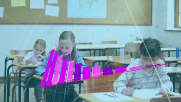 Анімація Обробки Фінансових Даних Над Різними Школярами Вчителями Жіночої Статі — стокове відео