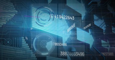 Dürbün taraması, mavi arkaplanda parlayan oklarla veri işleme görüntüsü. dijital arayüz, küresel bağlantı ve dijital olarak oluşturulmuş görüntü konsepti.