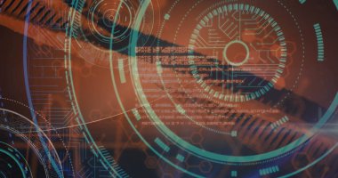 Karanlık arka planda tıbbi veri işleme resmi. Küresel tıp, teknoloji, veri işleme ve dijital arayüz kavramı