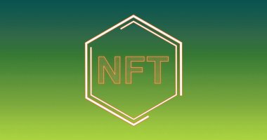 Yeşil arkaplanda nft metin resmi. küresel teknoloji ve dijital arayüz kavramı 