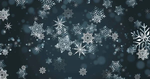 Image Christmas Snow Falling Blue Background Christmas Winter Festivity Tradition — Stock Photo, Image
