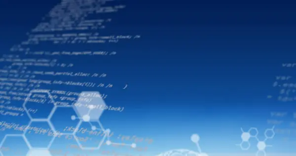 Bild Der Datenverarbeitung Und Chemischer Symbole Auf Blauem Hintergrund Globales — Stockfoto